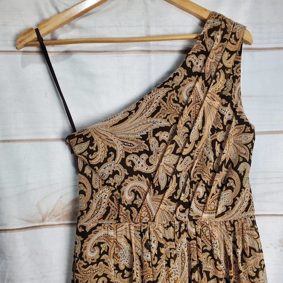 Lauren Ralph Lauren Dress Womens 6 Paisley Crinkle Georgette One Shoulder Gown - Picture 8 of 12